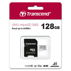 Карта пам’ятi Transcend 128GB microSDXC C10 UHS-I R95/W45MB/s + SD адаптер (TS128GUSD300S-A)