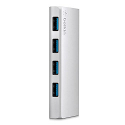 USB-Концентратор Belkin Ultra Hub Slim Metal USB 3.0 4 порта, USB-C кабель, активный с БП, silver (F4U088vf)