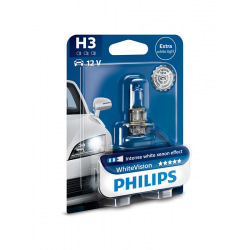 Лампа галогенна Philips H3 WhiteVision +60%, 3700K, 1шт/блістер (12336WHVB1)