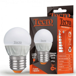 Лампа світлодіодна Tecro E27, 5Вт, 4000K, аналог лампи розжарювання 50Вт (PRO-G45-5W-4K-E27)