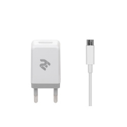 Набір Мережевий ЗП 2E USB Wall Charger USB:DC5V/2.1A +кабель MicroUSB 2.4A, white (2E-WC1USB2.1A-CM)