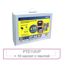 Принтер Brother для друку наклейок PT-E110VP в кейсі з додатковими витратними матеріалами (PTE110VPR1BUND)
