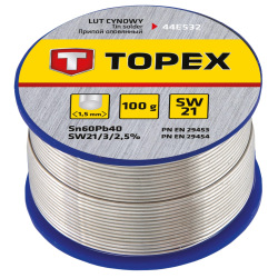 Припой Topex оловянный 60%Sn, проволока 1.0 мм,100 г (44E532)