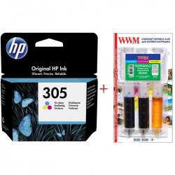 Картридж HP 305 Color  + Заправочный набор WWM (Set305C-inkHP)