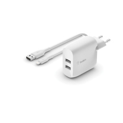 Мережевий ЗП Belkin Home Charger 24W DUAL USB 2.4A, Lightning 1m, white (WCD001VF1MWH)