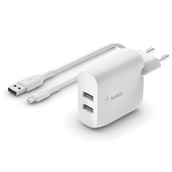 Мережевий ЗП Belkin Home Charger (24W) DUAL USB 2.4A, MicroUSB 1m, white (WCE001VF1MWH)