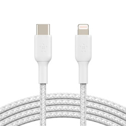 Кабель Belkin USB-С - Lightning, BRAIDED, 1m, white (CAA004BT1MWH)