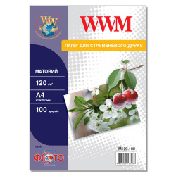 Фотобумага WWM матовая 120Г/м кв, А4, 100л (M120.100) для HP Photosmart 130