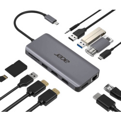 Док-станция Acer 12in1 Type C dongle: 2xUSB3.2, 2xUSB2.0, 1xSD/TF, 2xHDMI, 1xPD, 1xDP, 1xRJ45, 1x3.5 Audio (HP.DSCAB.009)