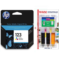 Картридж HP 123 Color + Заправочный набор WWM H34/C (Set123C-inkHP)