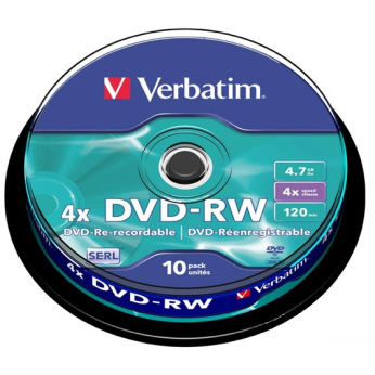 Диск Verbatim DVD-RW 4.7 GB/120 min 4x Cake Box 10шт (43552)