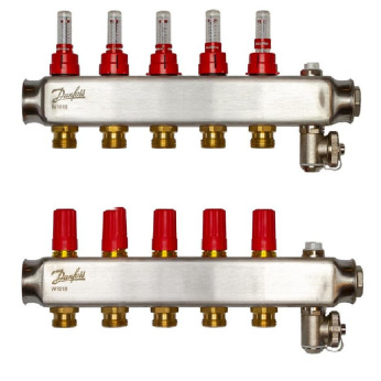 Колектор Danfoss SSM-F 5+5 з витратомірами, нержавіюча сталь (088U0755)