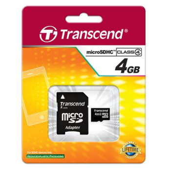 Карта памяти Transcend 4GB microSDHC C4 + SD адаптер (TS4GUSDHC4)