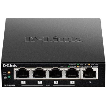 Комутатор D-Link DGS-1005P 5xGE (4xPoE, 1xUplink), 60W (DGS-1005P)