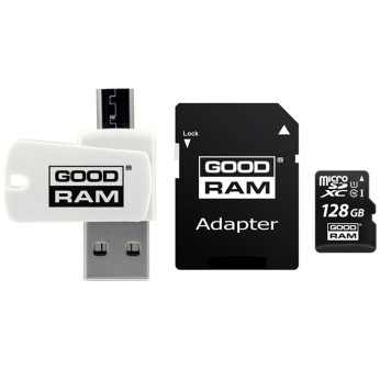 Карта пам`ятi MicroSDXC 128GB UHS-I Class 10 Goodram + SD-adapter + OTG Card reader (M1A4-1280R12) (M1A4-1280R12)