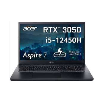 ноутбук 15.6FI/i5-12450H/16/512/RTX 3050 4GB/DOS/F /Charcoal Black Aspire 7 A715-76G (NH.QMMEU.002)