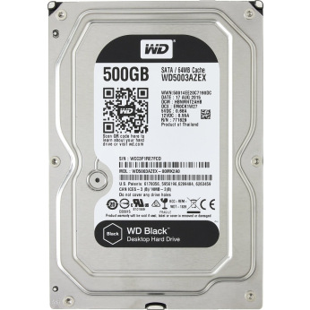 Жесткий диск WD 3.5" SATA 3.0 0.5TB 7200 64MB Black (WD5003AZEX)