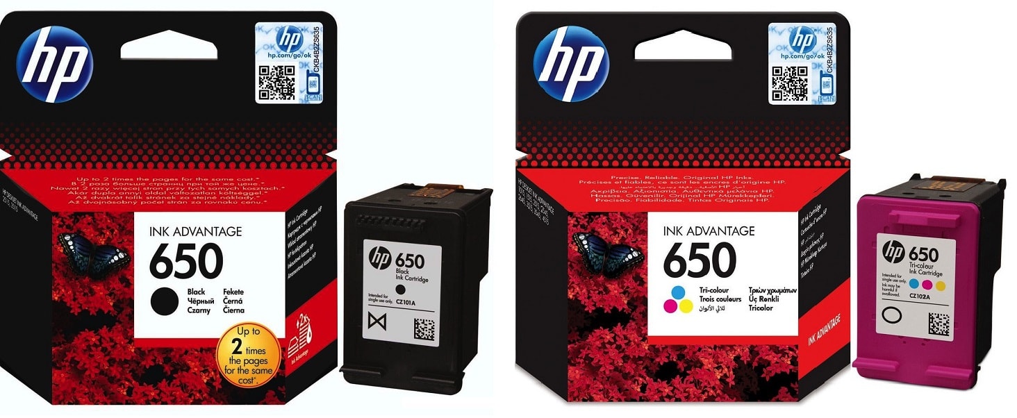 Картриджи hp 650 для HP DJ Ink Advantage 1515. Купить комплект оригинальных чернил.